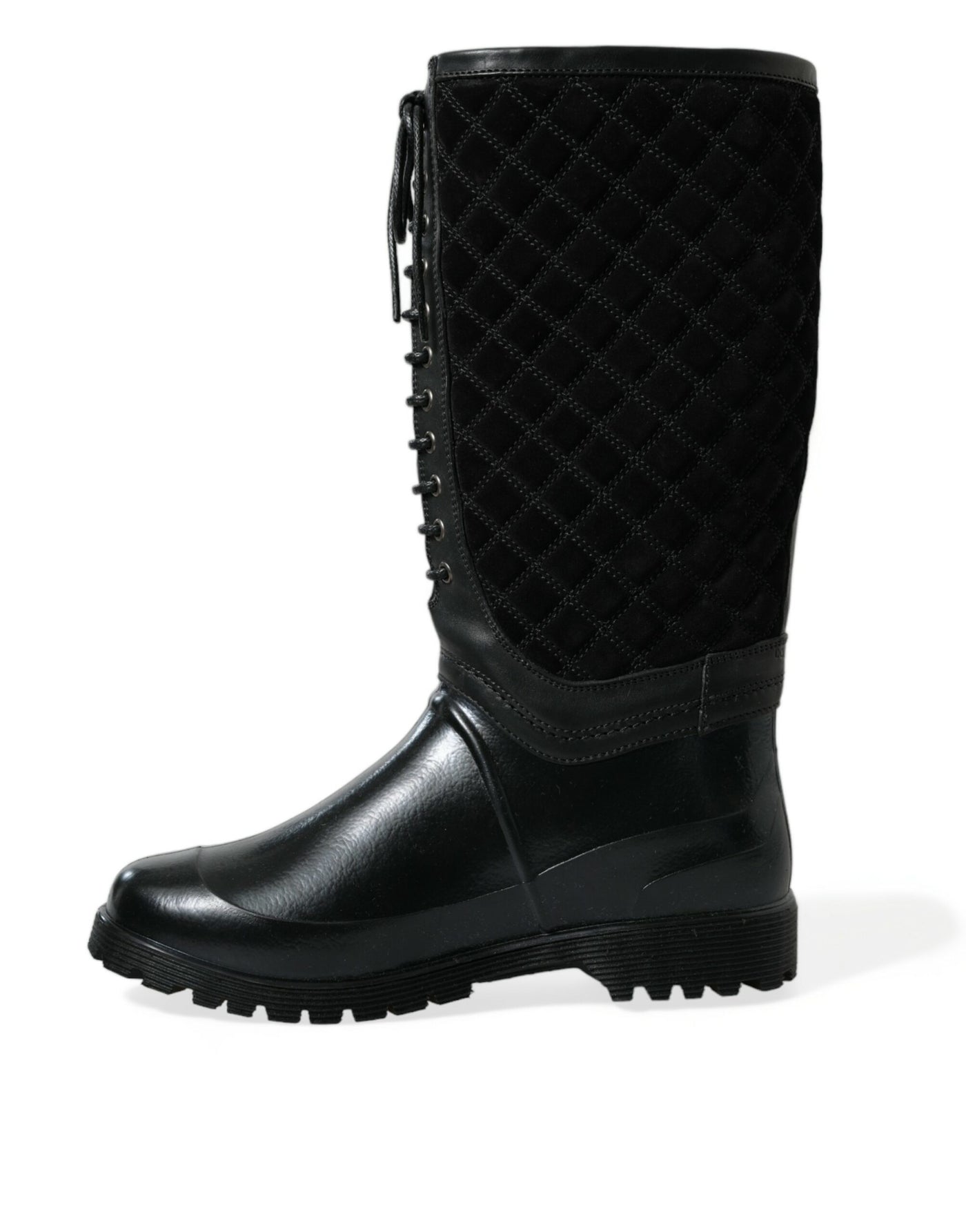 Dolce & Gabbana Black Chioggia Rubber Suede Rain Boots Shoes