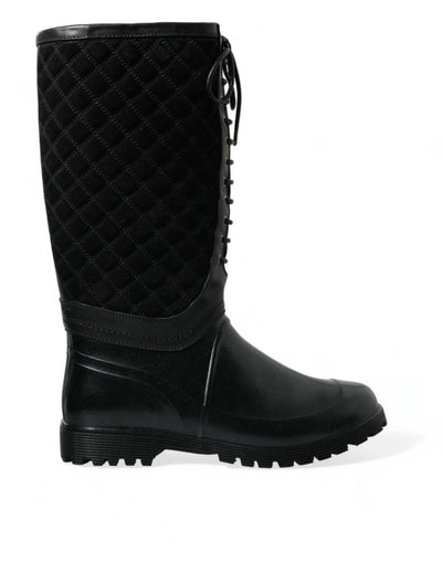 Dolce & Gabbana Black Chioggia Rubber Suede Rain Boots Shoes
