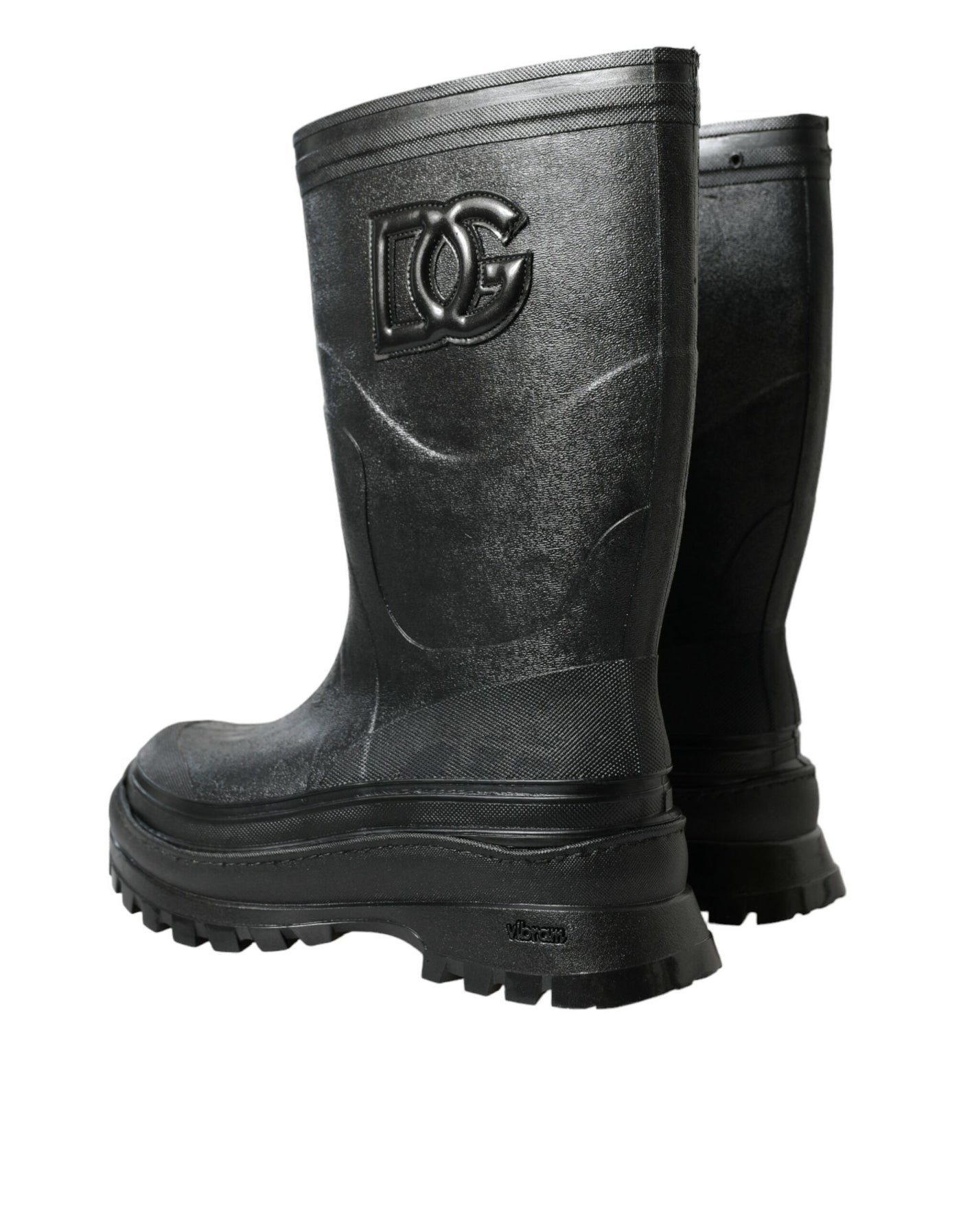 Dolce & Gabbana Black Embossed Metallic Rubber Boots Shoes