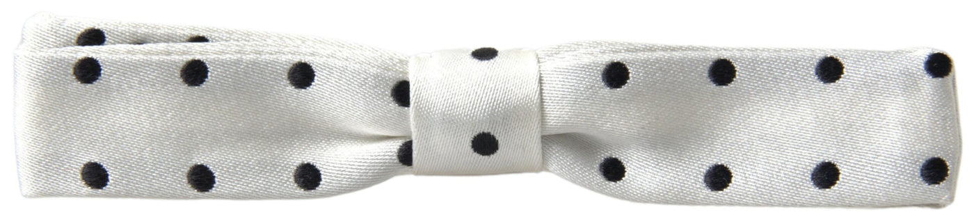 White Silk Polka Dot Adjustable Neck Men Bow Tie