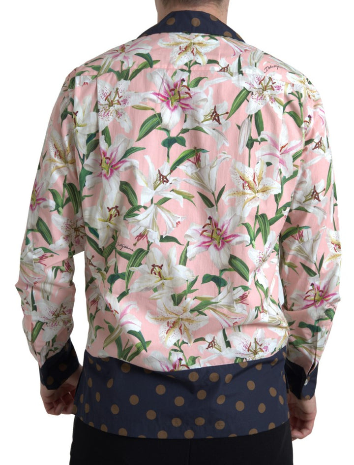 Dolce & Gabbana Cotton Polka Dot Lily Print Collared Shirt