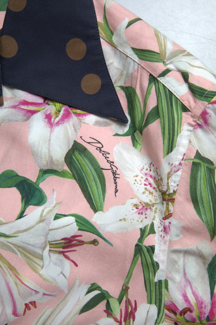 Dolce & Gabbana Cotton Polka Dot Lily Print Collared Shirt