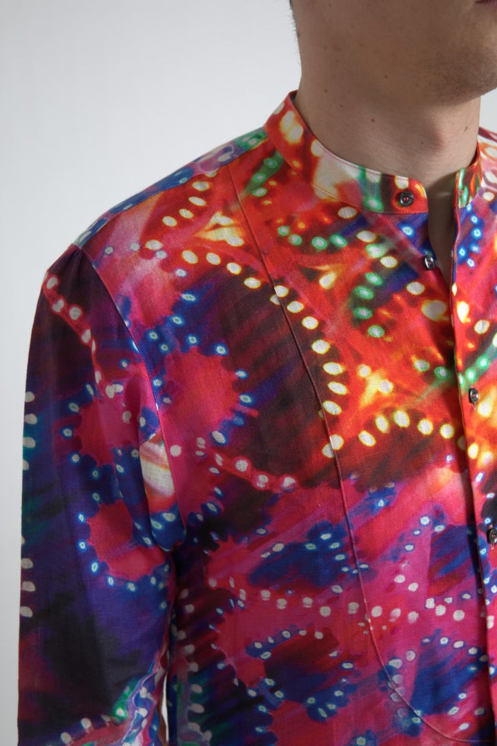 Dolce & Gabbana Multicolor Luminarie Print Linen Shirt