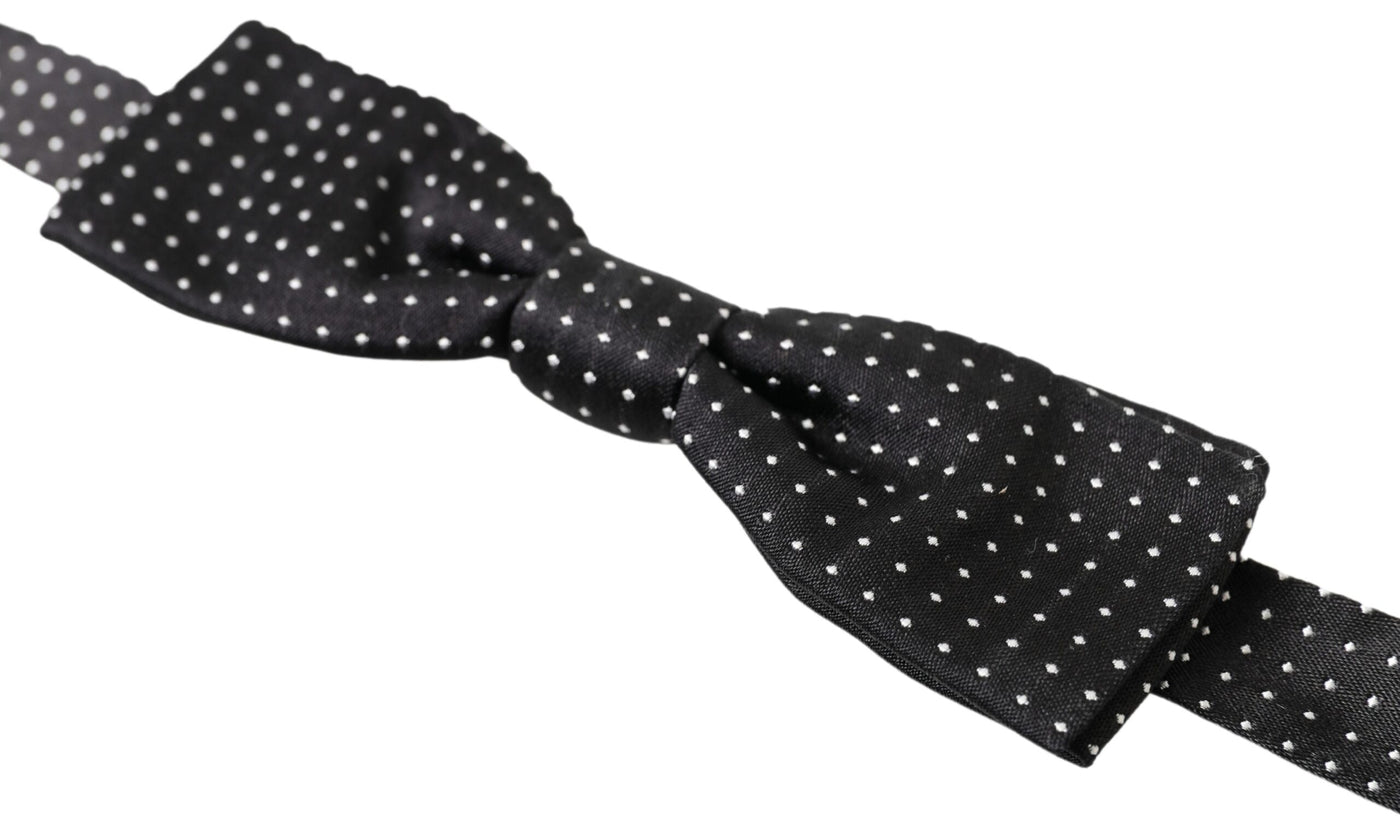 Black Polka Dot Silk Adjustable Men Neck Papillon Bow Tie