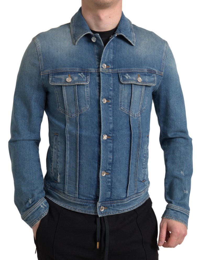 Dolce & Gabbana Blue Washed Cotton Stretch Denim Men Jacket