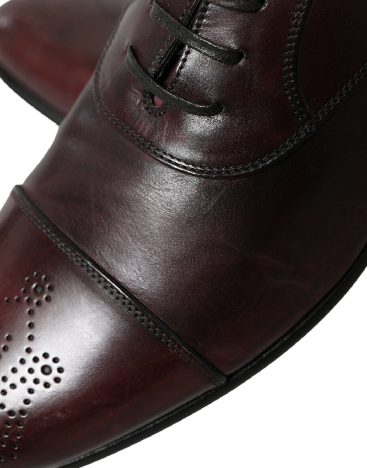 Dolce & Gabbana Bordeaux Leather Men Formal Derby Dress Shoes
