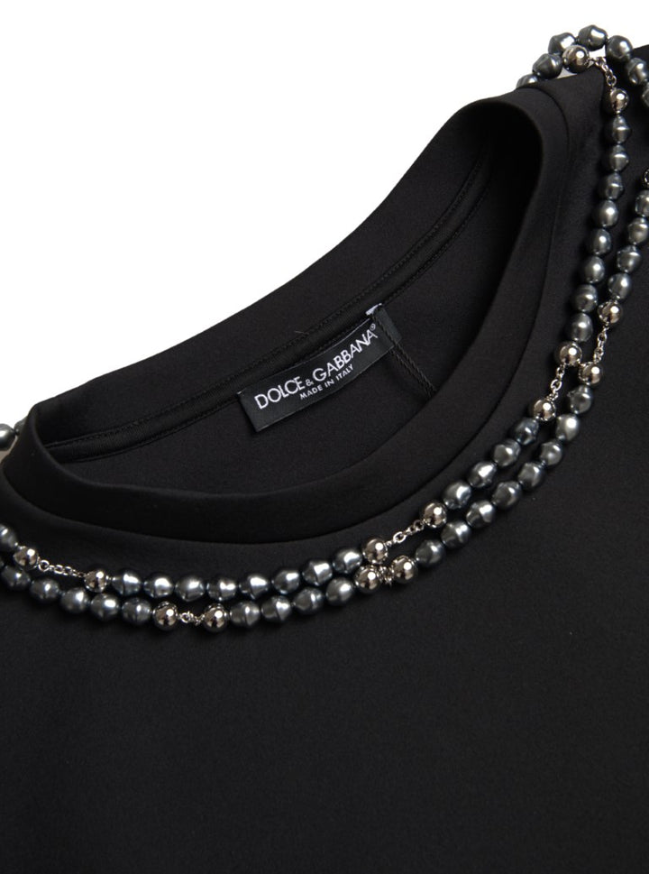 Dolce & Gabbana Black Necklace Embellished Polyester T-shirt