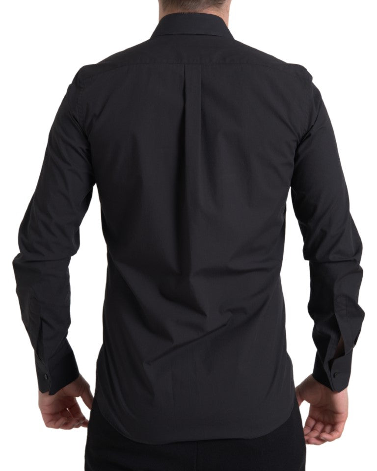 Dolce & Gabbana Black Cotton Men Long Sleeves MARTINI Shirt