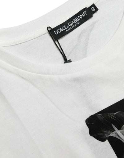 Dolce & Gabbana White Black Roses Crewneck Cotton T-shirt