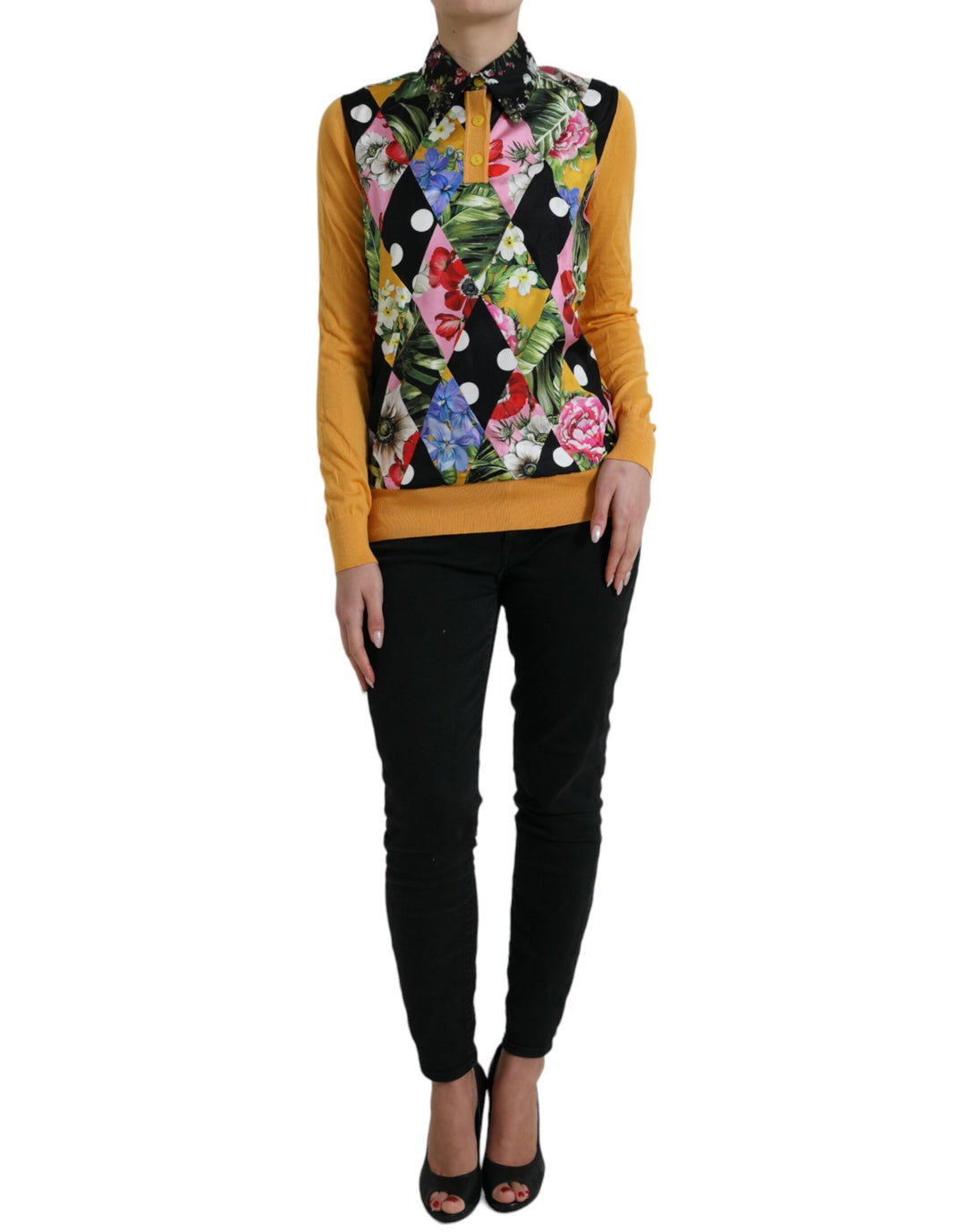 Dolce & Gabbana Multicolor Patchwork Cashmere Henley Sweater