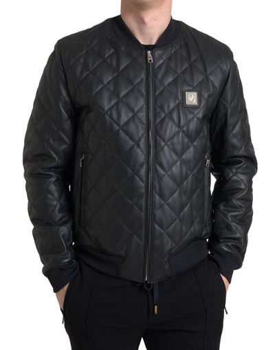 Dolce & Gabbana Black Leather Full Zip Quilted Jacket