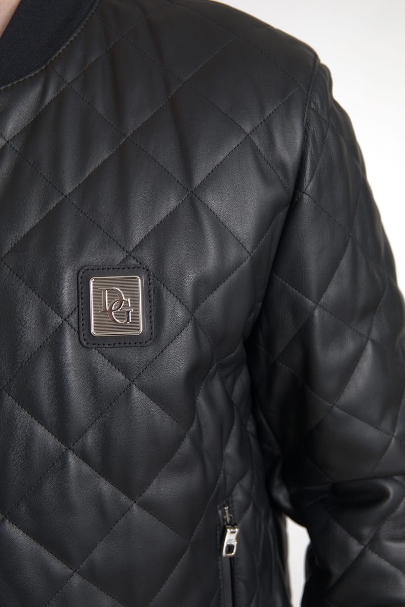 Dolce & Gabbana Black Leather Full Zip Quilted Jacket