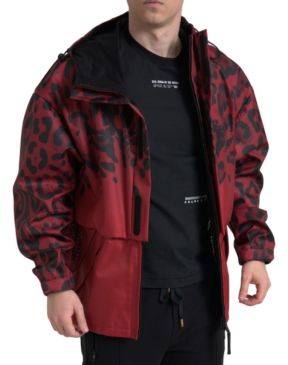 Dolce & Gabbana Red Leopard Hooded Rain Coat Jacket