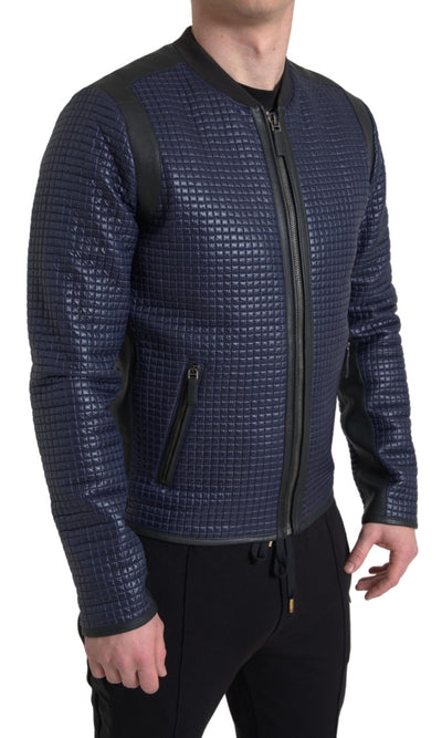 Dolce & Gabbana Blue Nylon Sheep Full Zip Men Biker Jacket
