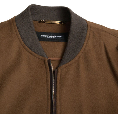 Dolce & Gabbana Brown Cashmere Full Zip Bomber Men Jacket