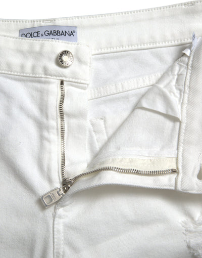 Dolce & Gabbana White Cotton Cropped Wide Leg Denim Jeans