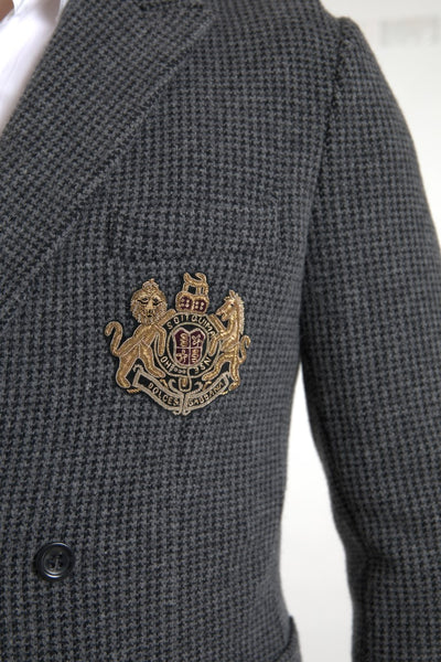 Dolce & Gabbana Gray Logo Embroidery Double Breasted Blazer