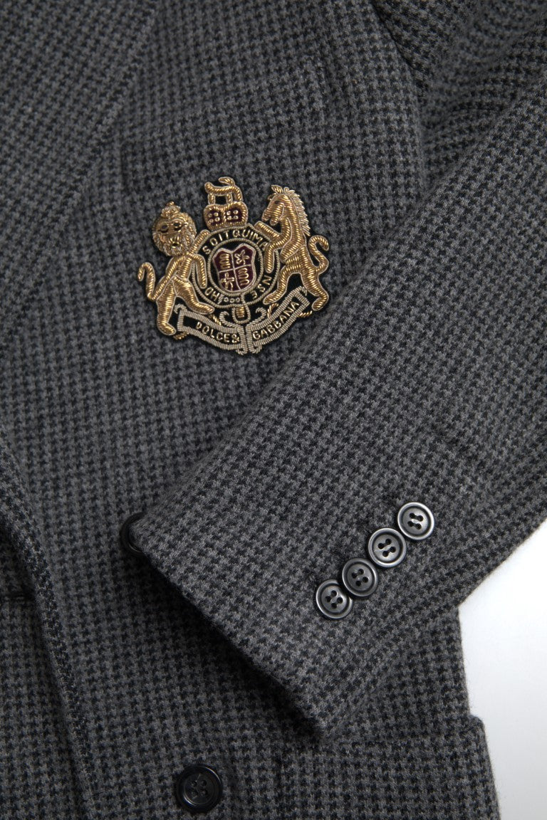Dolce & Gabbana Gray Logo Embroidery Double Breasted Blazer
