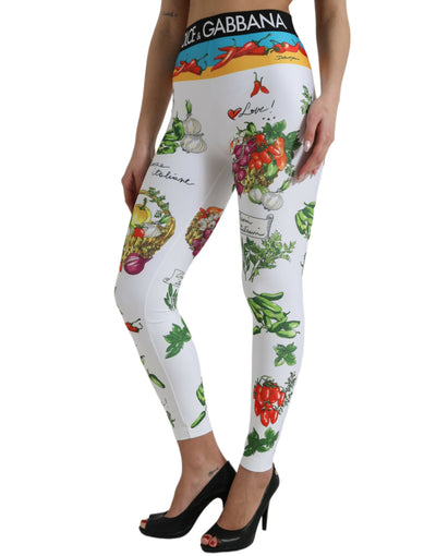 Dolce & Gabbana White Vegetables High Waist Leggings Pants