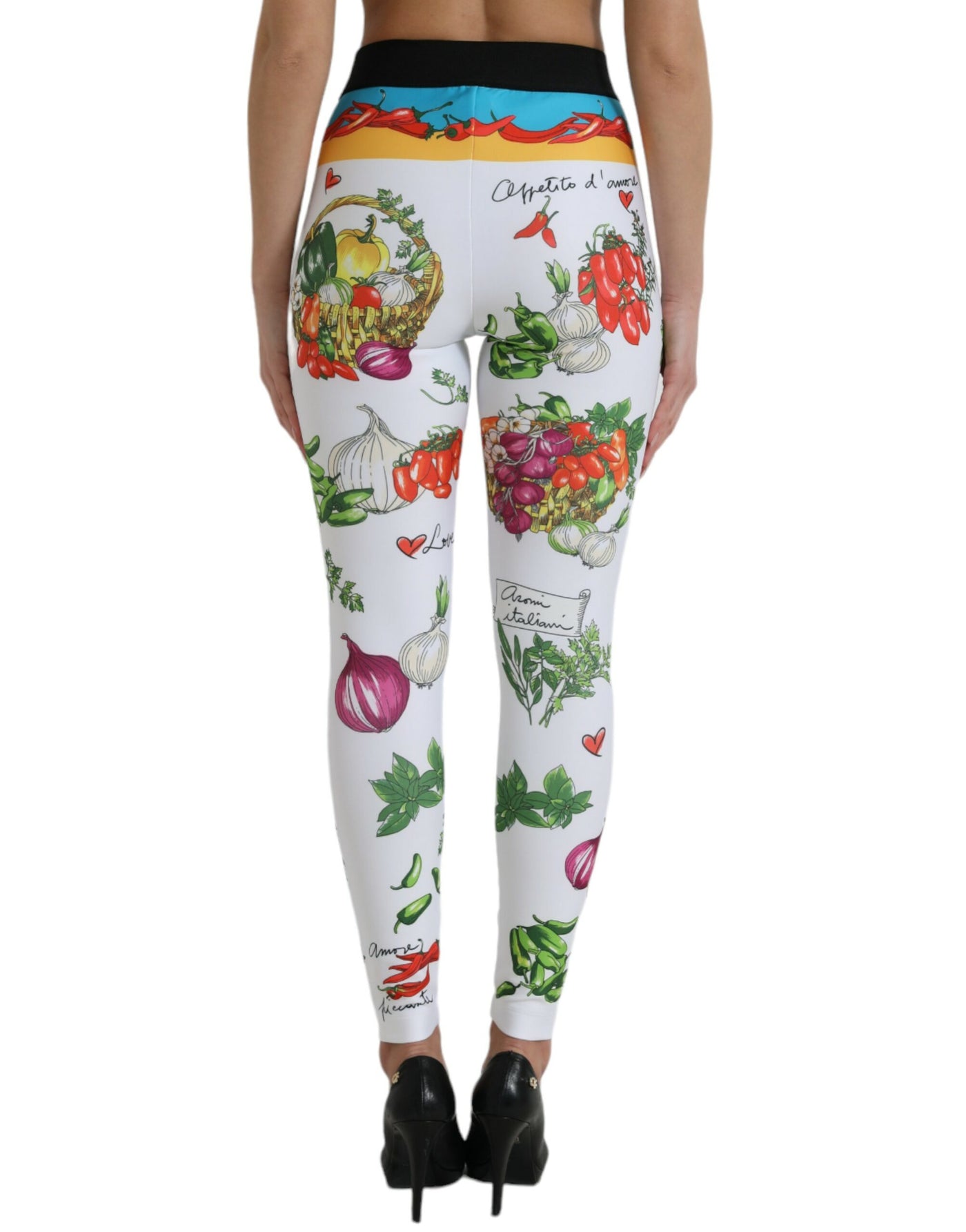 Dolce & Gabbana White Vegetables High Waist Leggings Pants