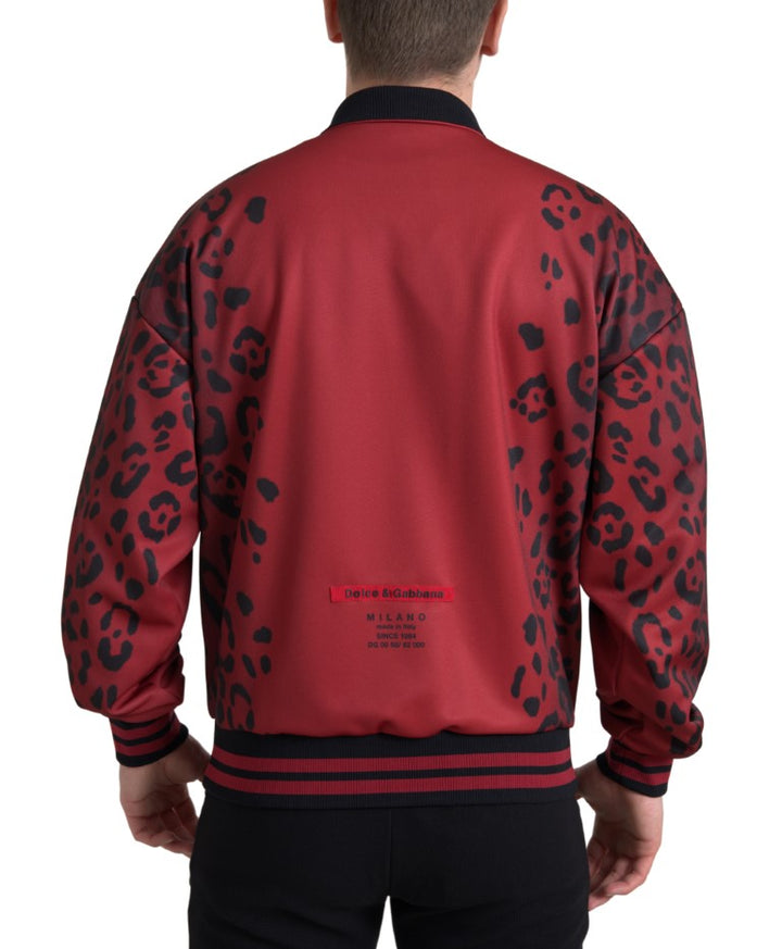 Dolce & Gabbana Red Leopard Polyester Bomber Full Zip Jacket