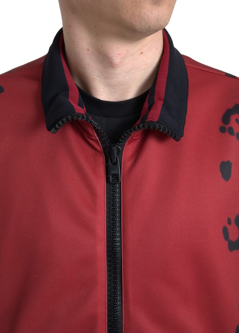 Dolce & Gabbana Red Leopard Polyester Bomber Full Zip  Jacket