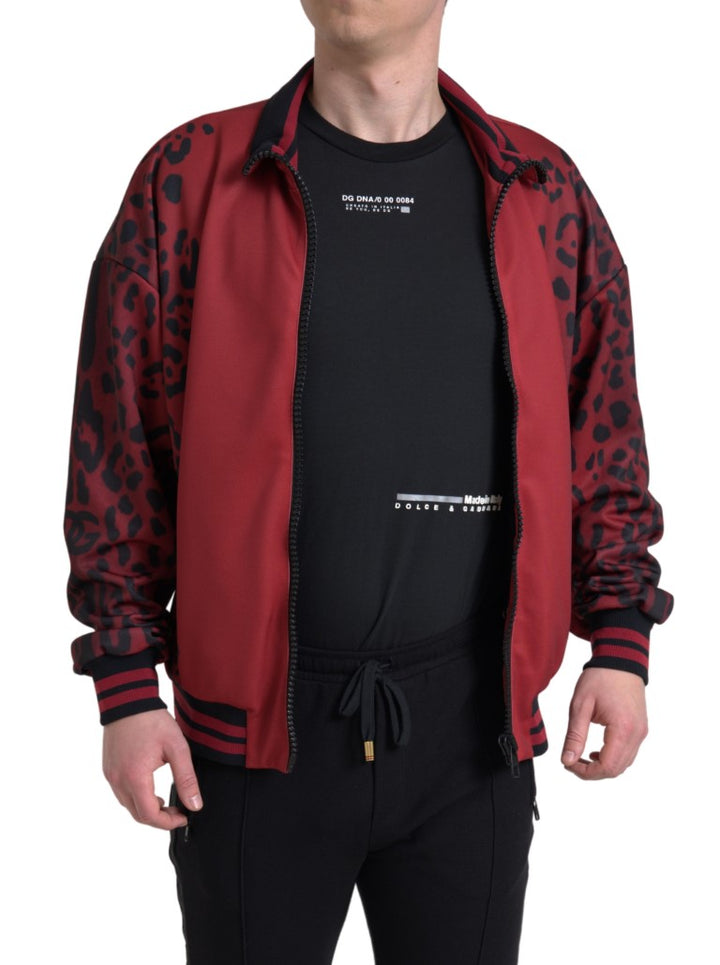 Dolce & Gabbana Red Leopard Polyester Bomber Full Zip Jacket