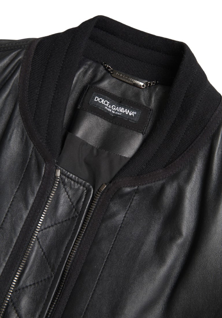 Dolce & Gabbana Black Leather Blouson Full Zip Bomber Jacket