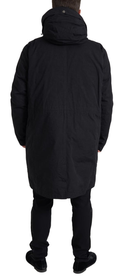 Dolce & Gabbana Black Hooded Parka Cotton Trench coat Jacket
