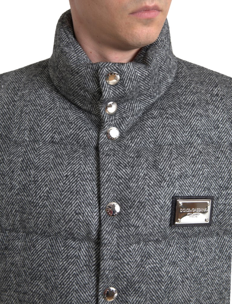 Dolce & Gabbana Gray Wool Chevron Knit Padded Vest Jacket
