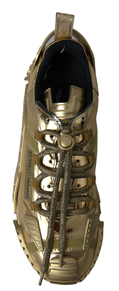 Dolce & Gabbana Gold Stretch Lace Up Sneakers NS1 Mens Shoes