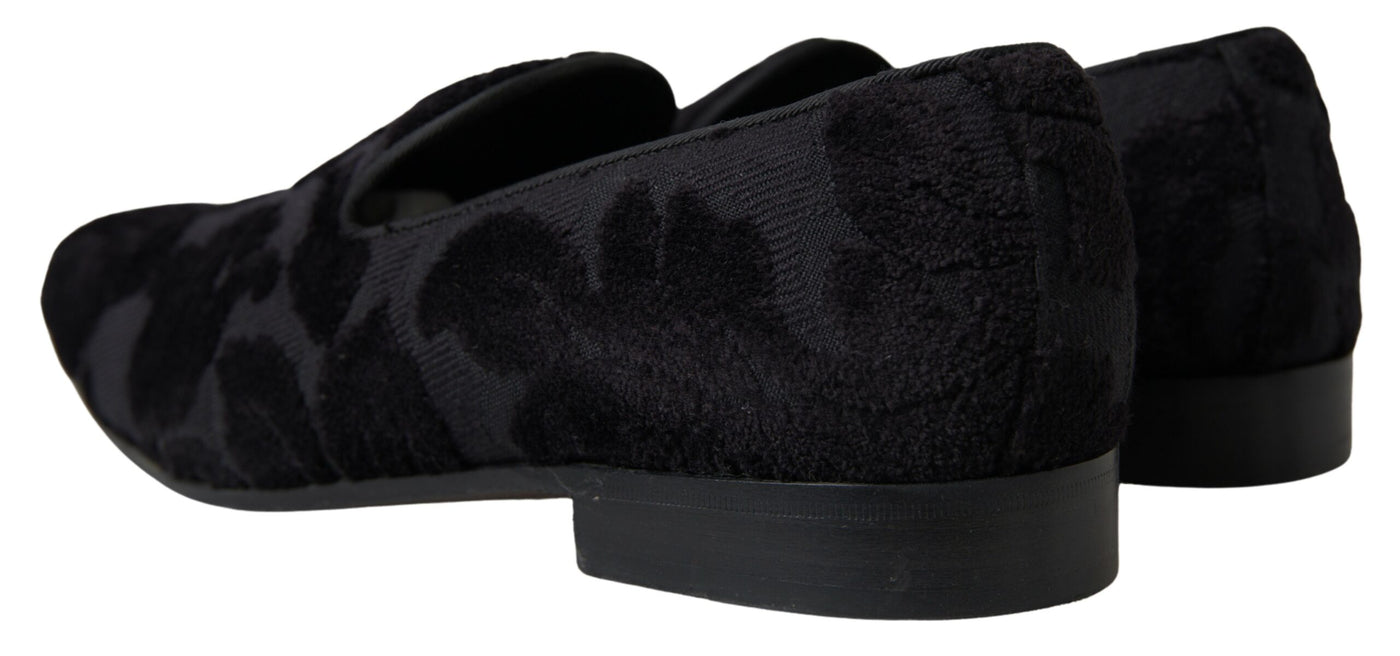 Dolce & Gabbana Black Brocade Loafers Formal Shoes