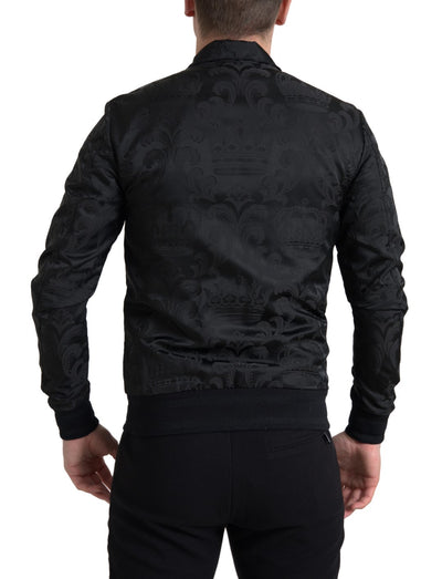 Black Full Zip Sweater Brocade Logo Casual Mens Jacket