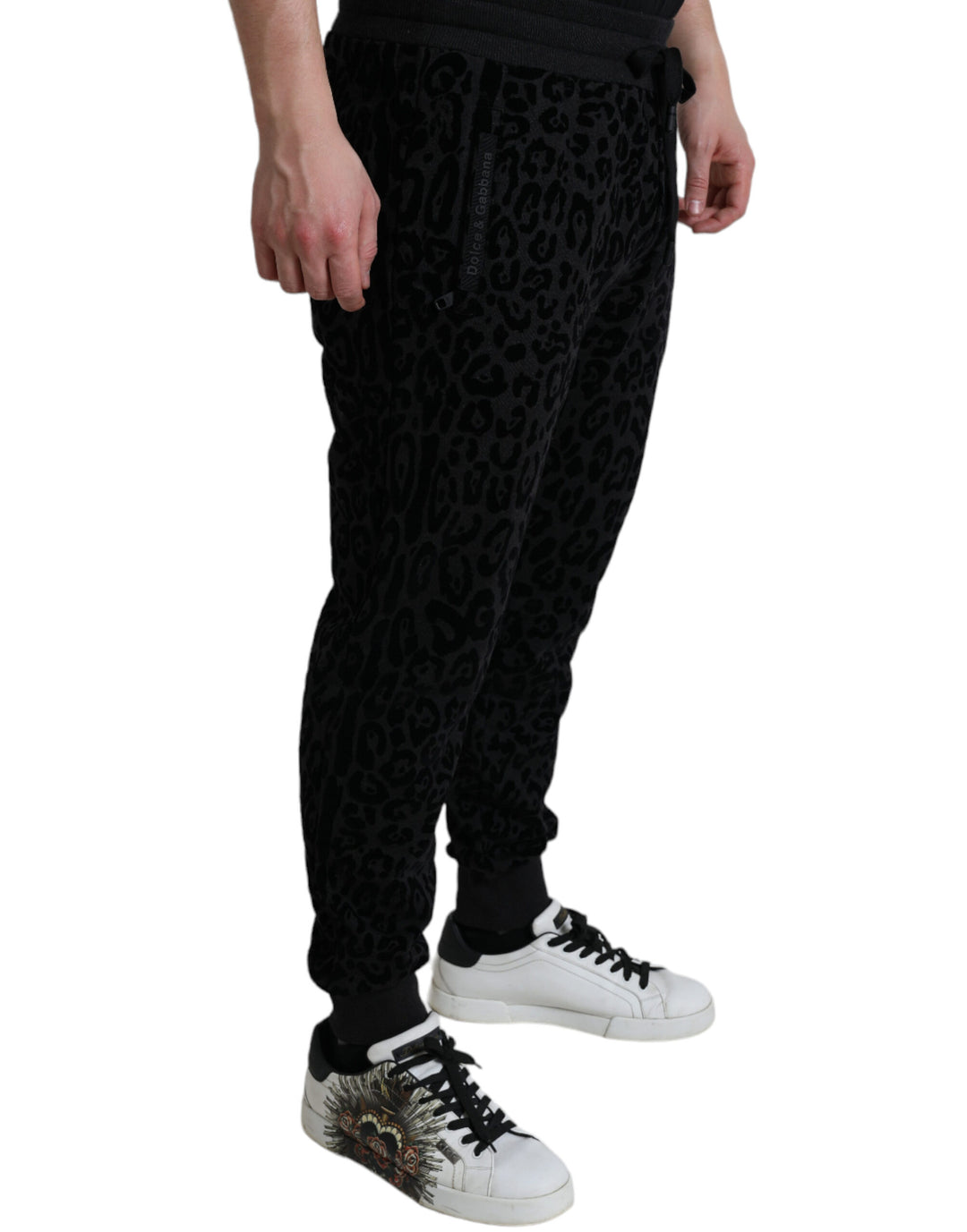 Dolce & Gabbana Black Leopard Cotton Slim Fit Jogger Pants