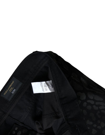 Dolce & Gabbana Black Silver Patterned Slim Cotton Jeans