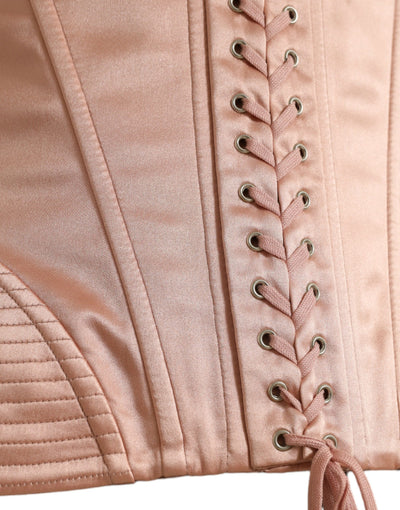 Dolce & Gabbana Pink Silk Stretch Belt Waist Strap Corset Top