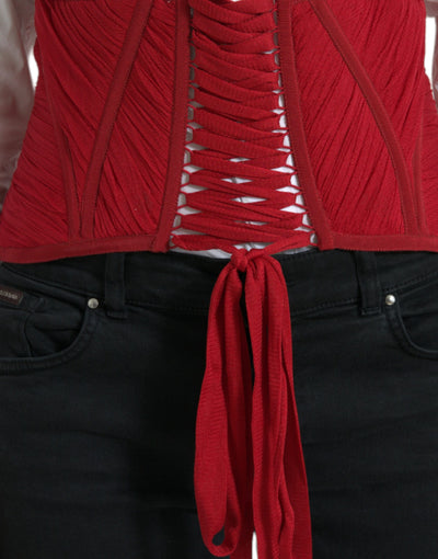 Dolce & Gabbana Red Silk Belt Waist Lace Up Strap Corset