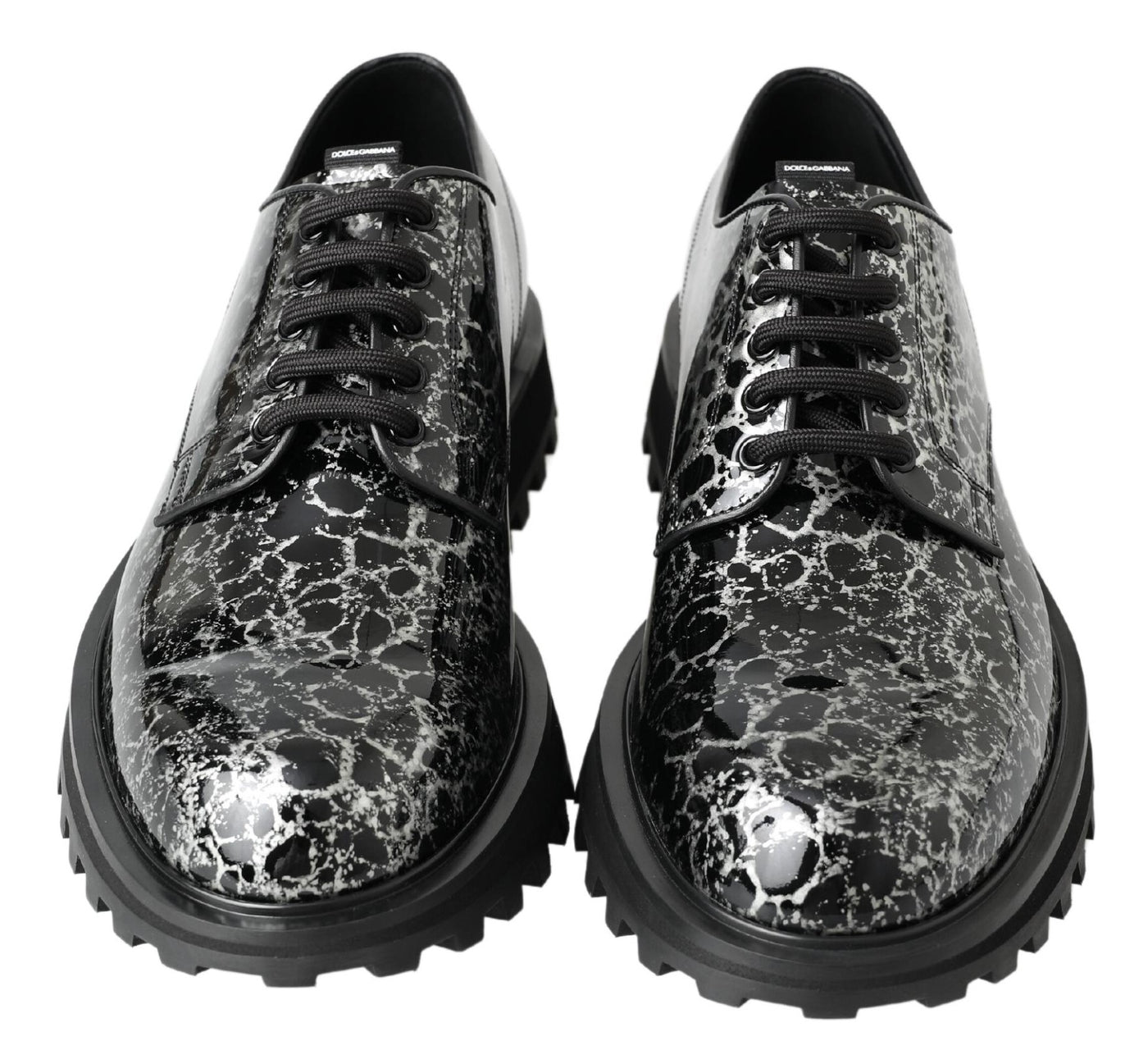 Dolce & Gabbana Black White Derby Patent Leather Shoes