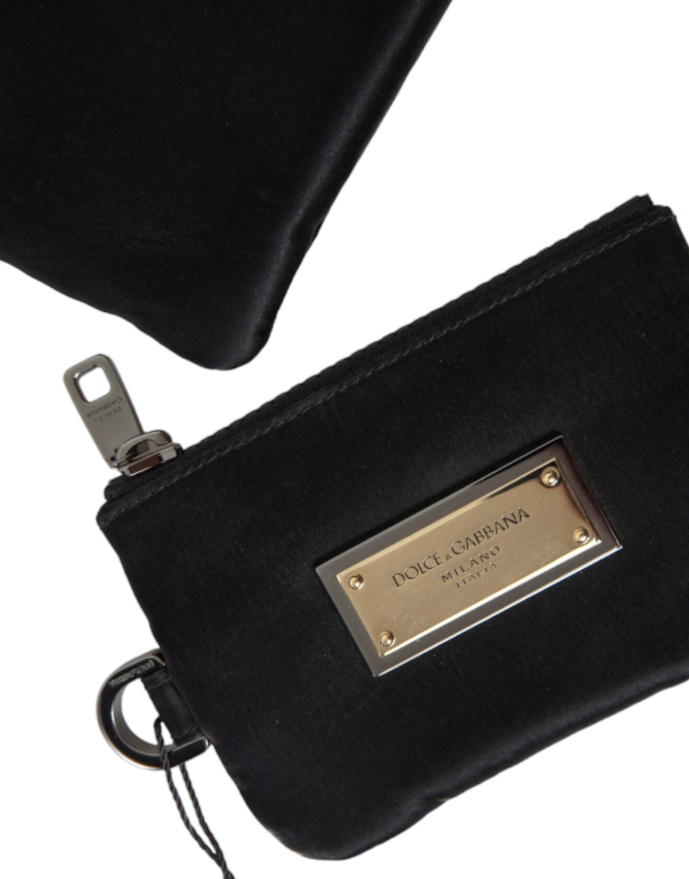 Dolce & Gabbana Black Nylon Logo Plaque Keyring Pouch Clutch Bag