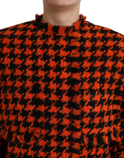 Dolce & Gabbana Orange Houndstooth Long Sleeve Coat Jacket