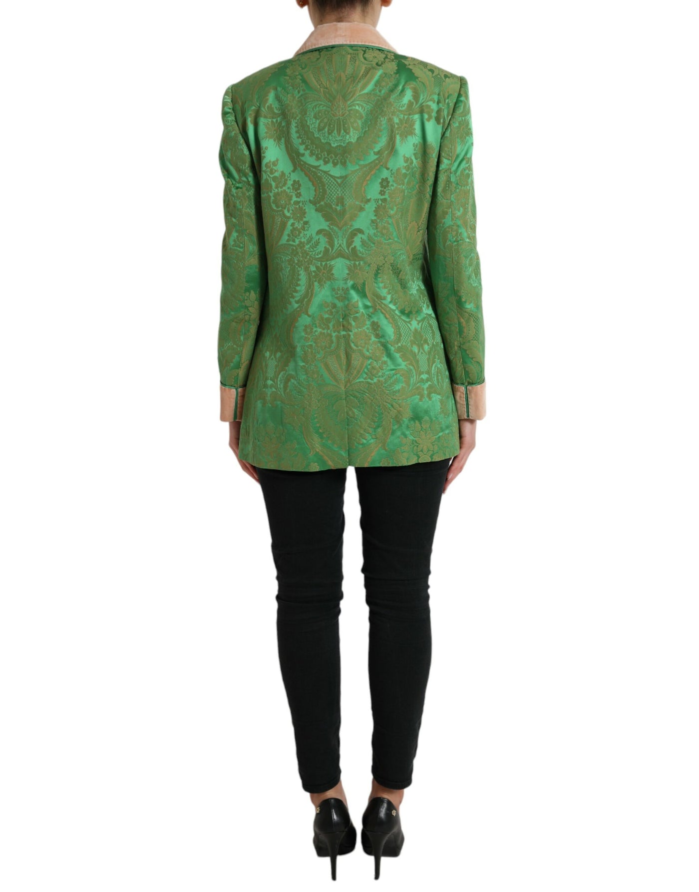 Dolce & Gabbana Green Floral Double Breasted Coat Jacket