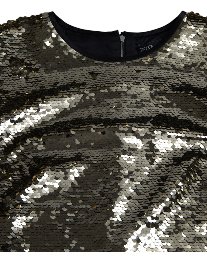Dolce & Gabbana Silver Sequined Nylon Sheath Sleeveless Mini Dress