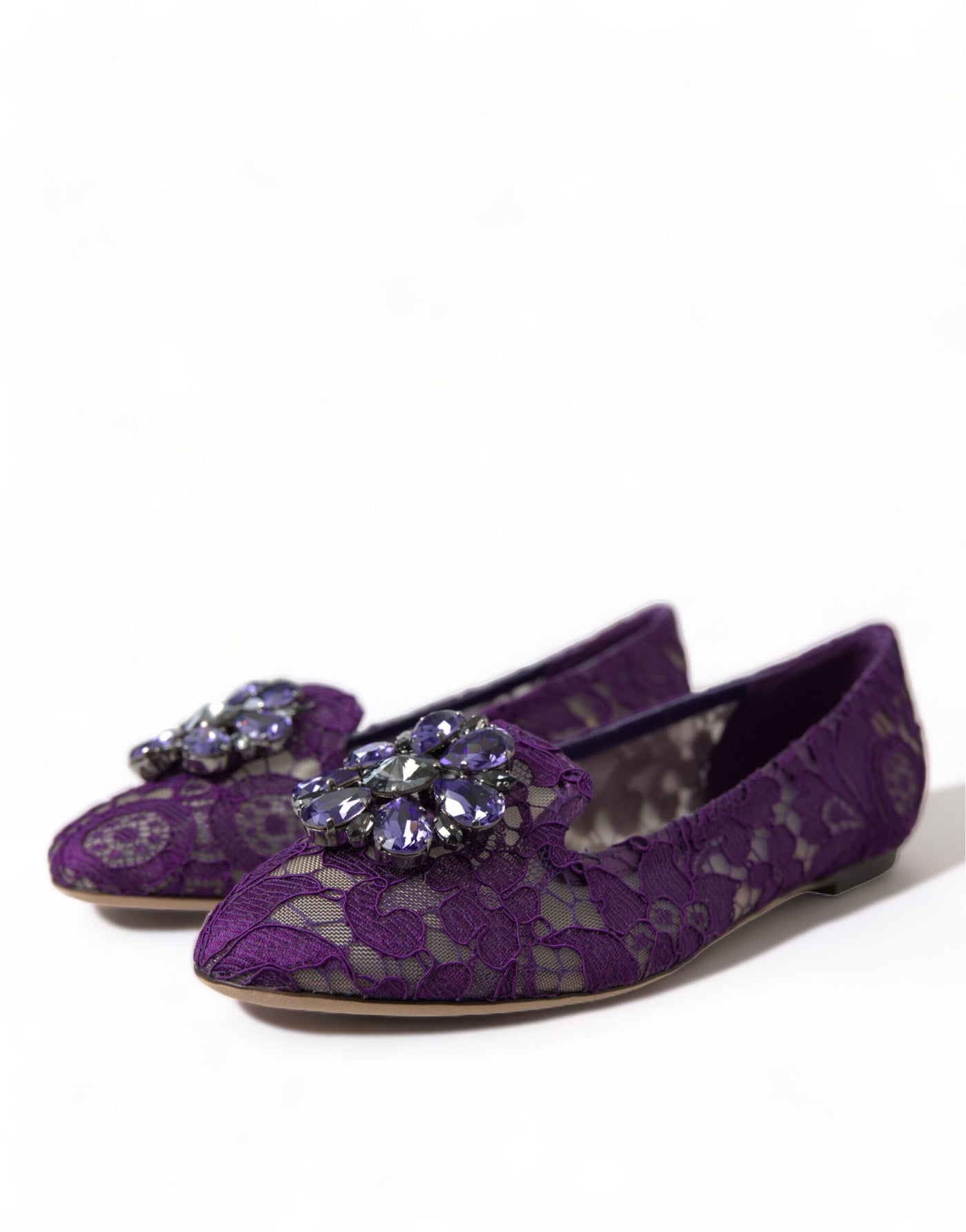 Purple Vally Taormina Lace Crystals Flats Shoes