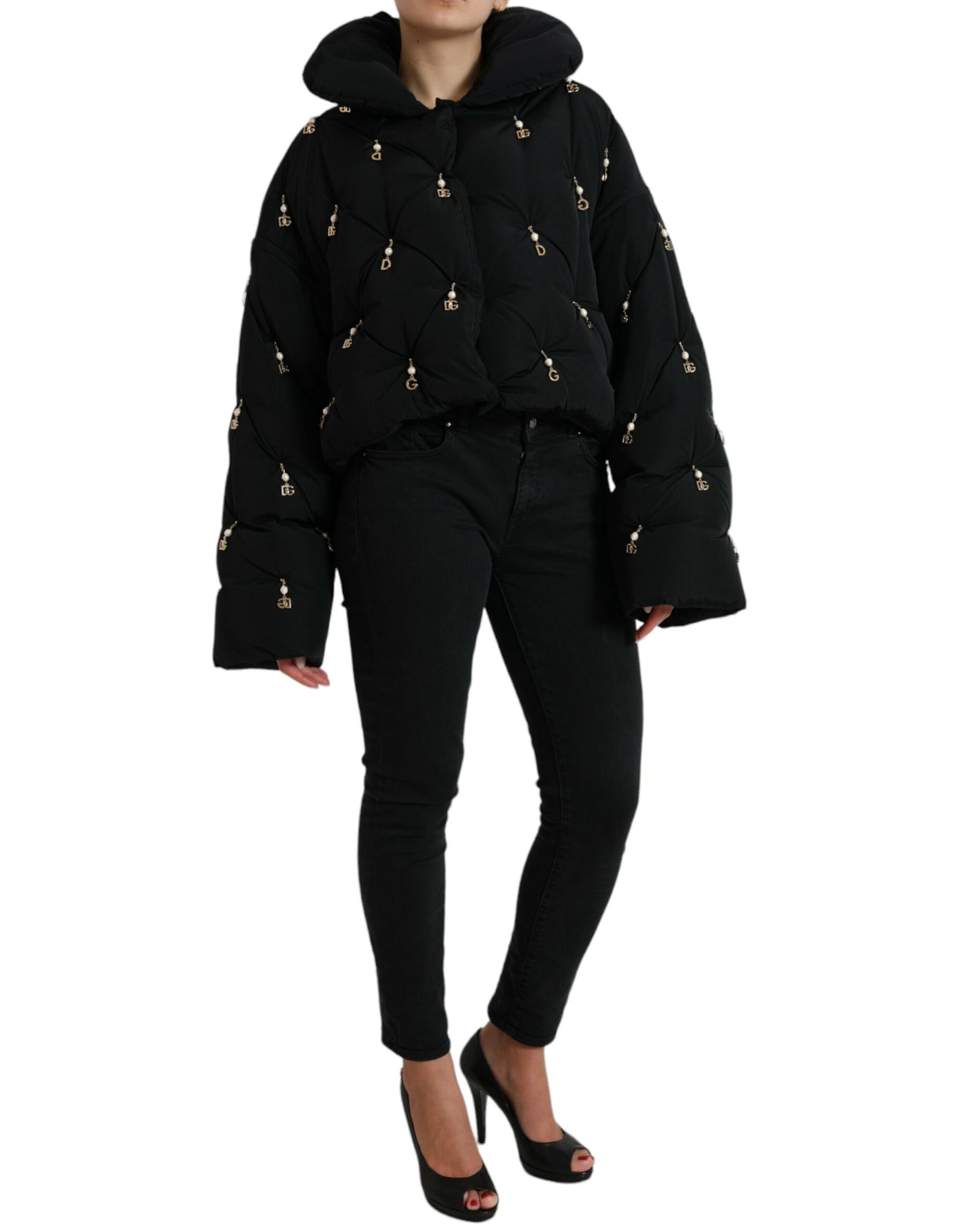 Dolce & Gabbana Black Embellished Quilted Shell Bomber Jacket
