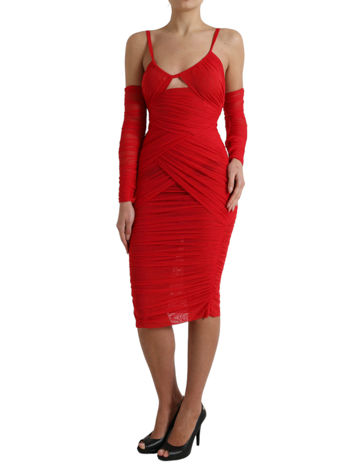 Dolce & Gabbana Red Nylon Stretch Cut Out Midi Dress