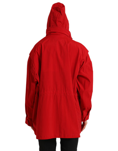Dolce & Gabbana Red Polyester Hooded Button Rain Coat Jacket
