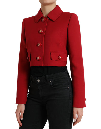 Dolce & Gabbana Red Wool Cropped Short Button Coat Jacket