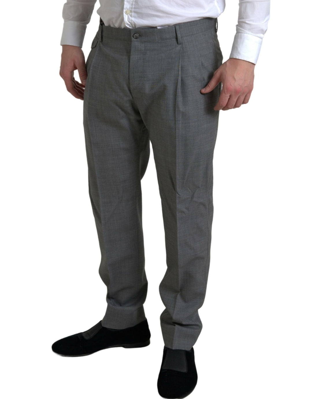 Gray Wool Chino Skinny Men Dress Trouser Pants
