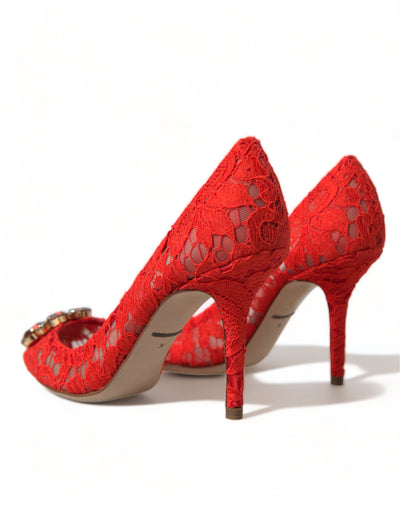 Red Taormina Lace Crystal Heels Pumps Shoes