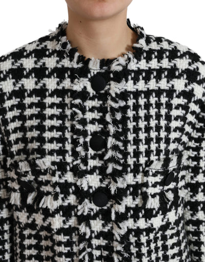 Dolce & Gabbana Black White Houndstooth Trench Coat Jacket